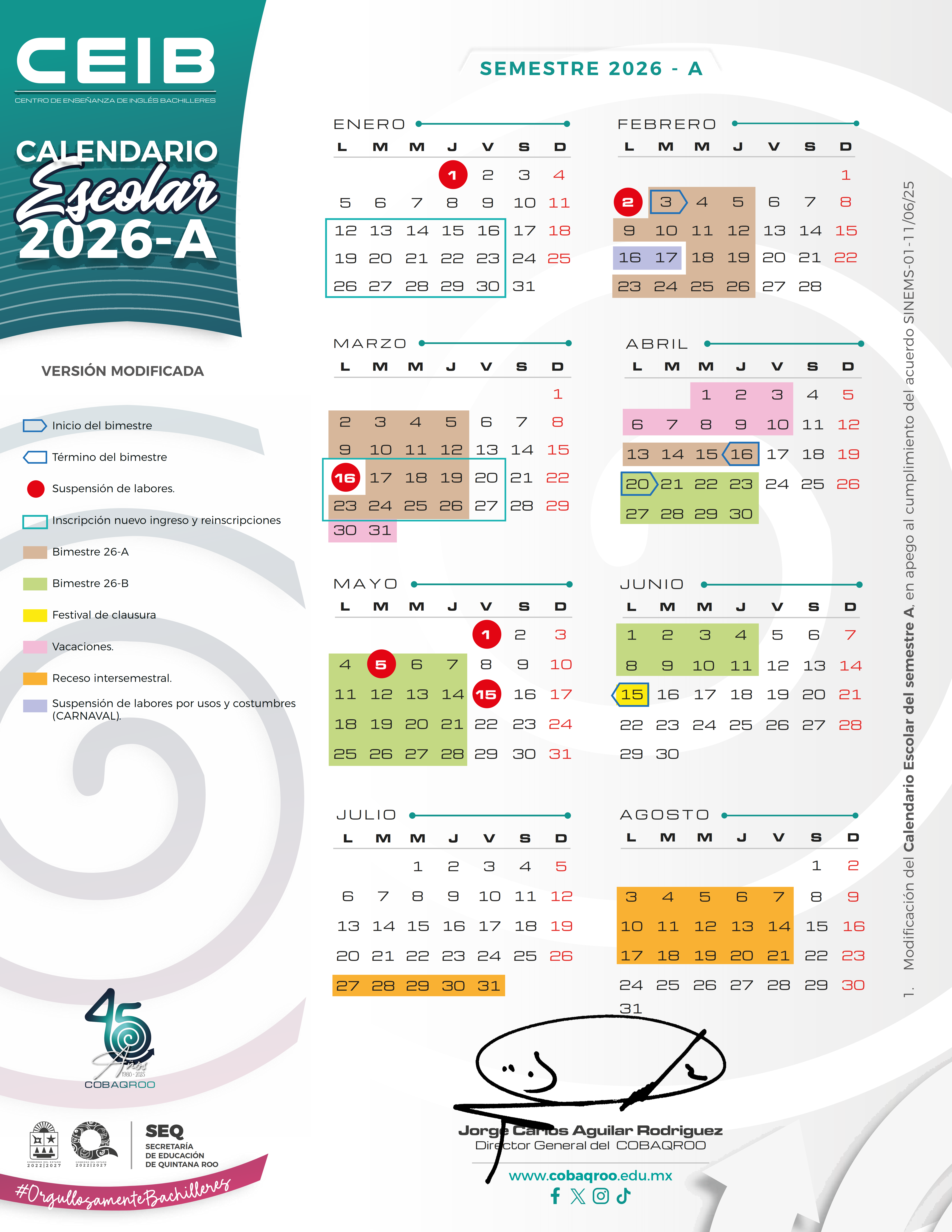 Calendario escolar 2026-A CEIB